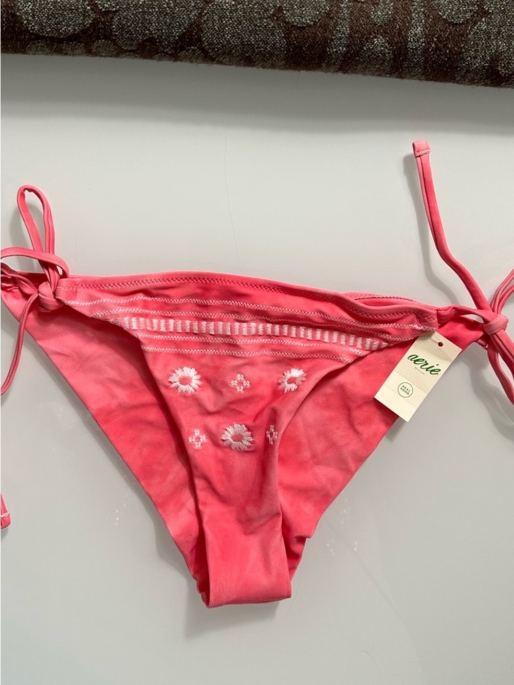 Title: NWT Aerie Cheekier Embroidered Daisy Side Tie Bikini Bottom Size Small
